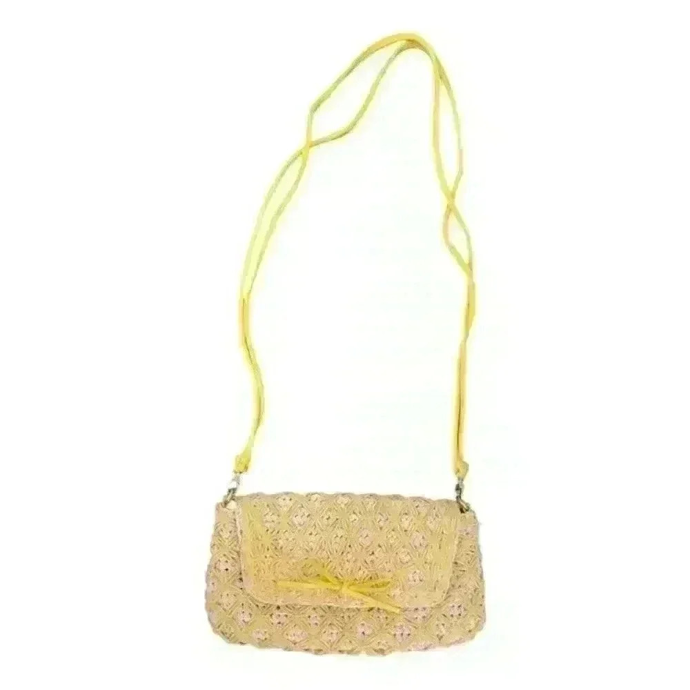 Boho Style Straw And Crochet Crossbody Yellow White Bag Purse Talbots Woven
